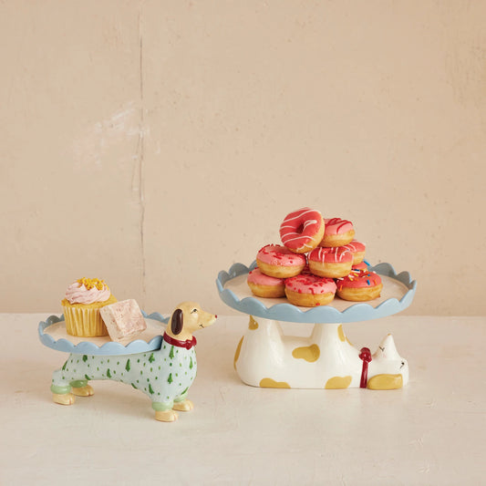 Stoneware Scalloped Cake Stand With Dachshund Base