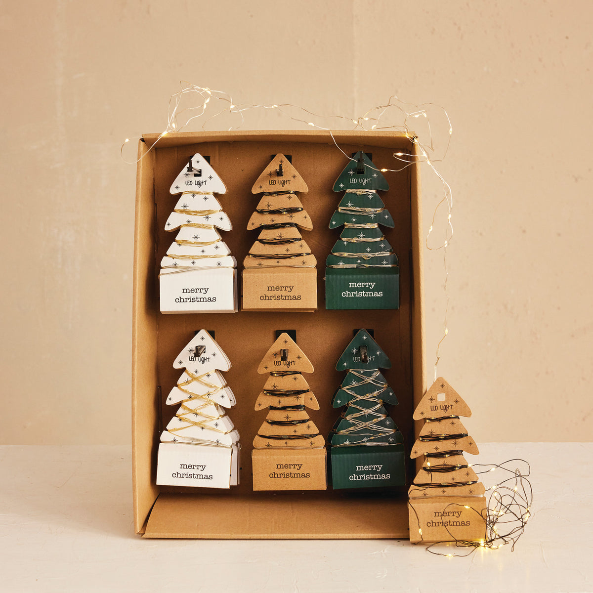 String LED Lights On Tree Display Card