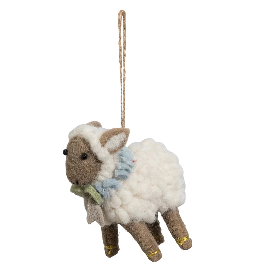 Wool Felt Sheep Ornament With Scarf