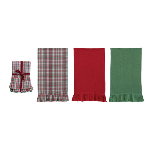 Waffle Weave Tea Towel With Ruffles