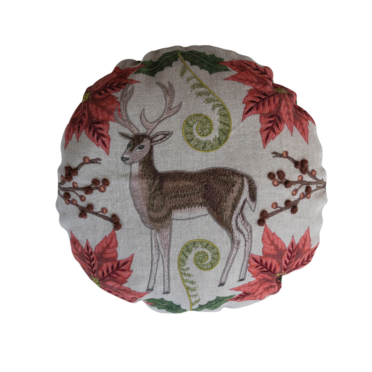 Seasonal Printed Round Linen Pillow