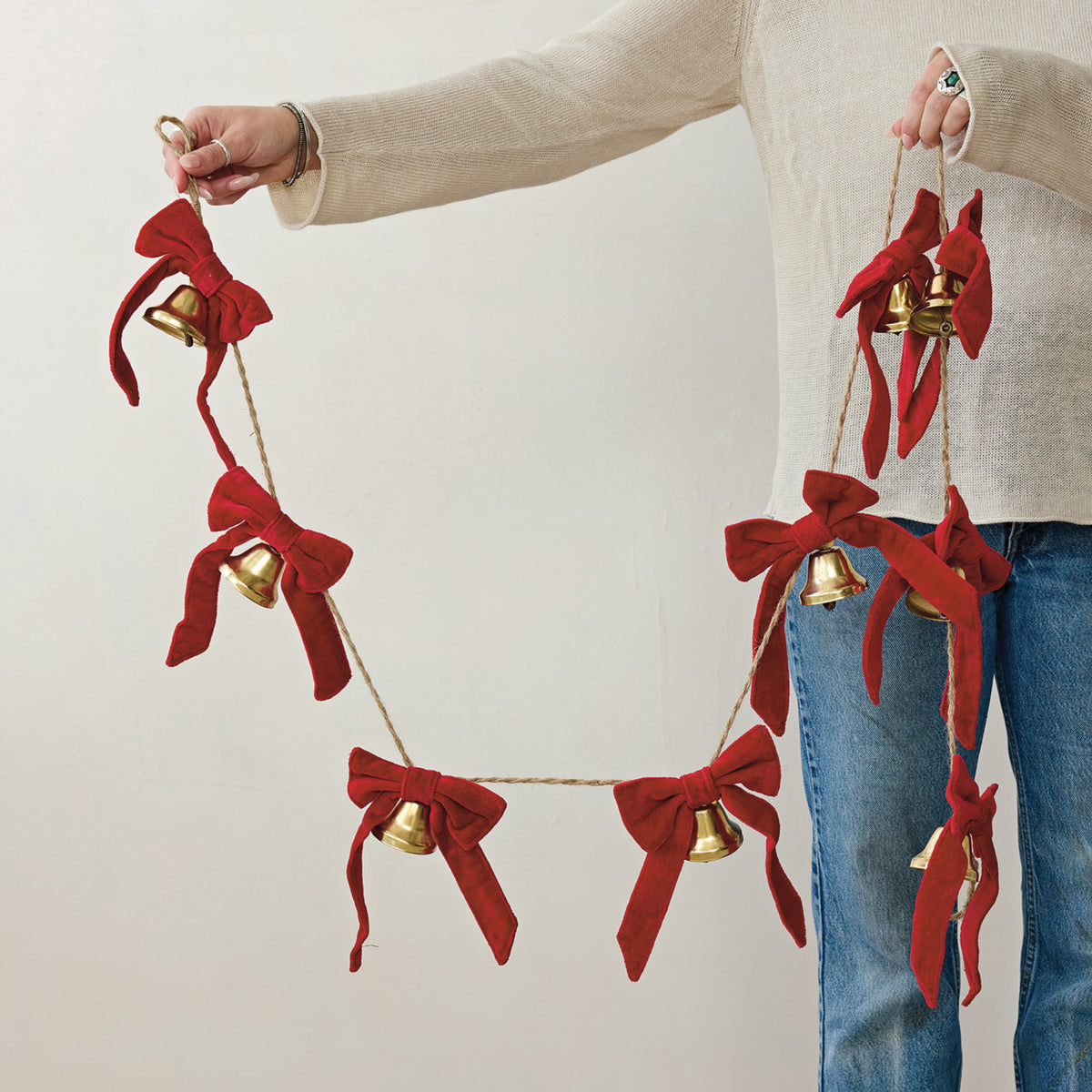 Metal Bell Garland With Velvet Bows