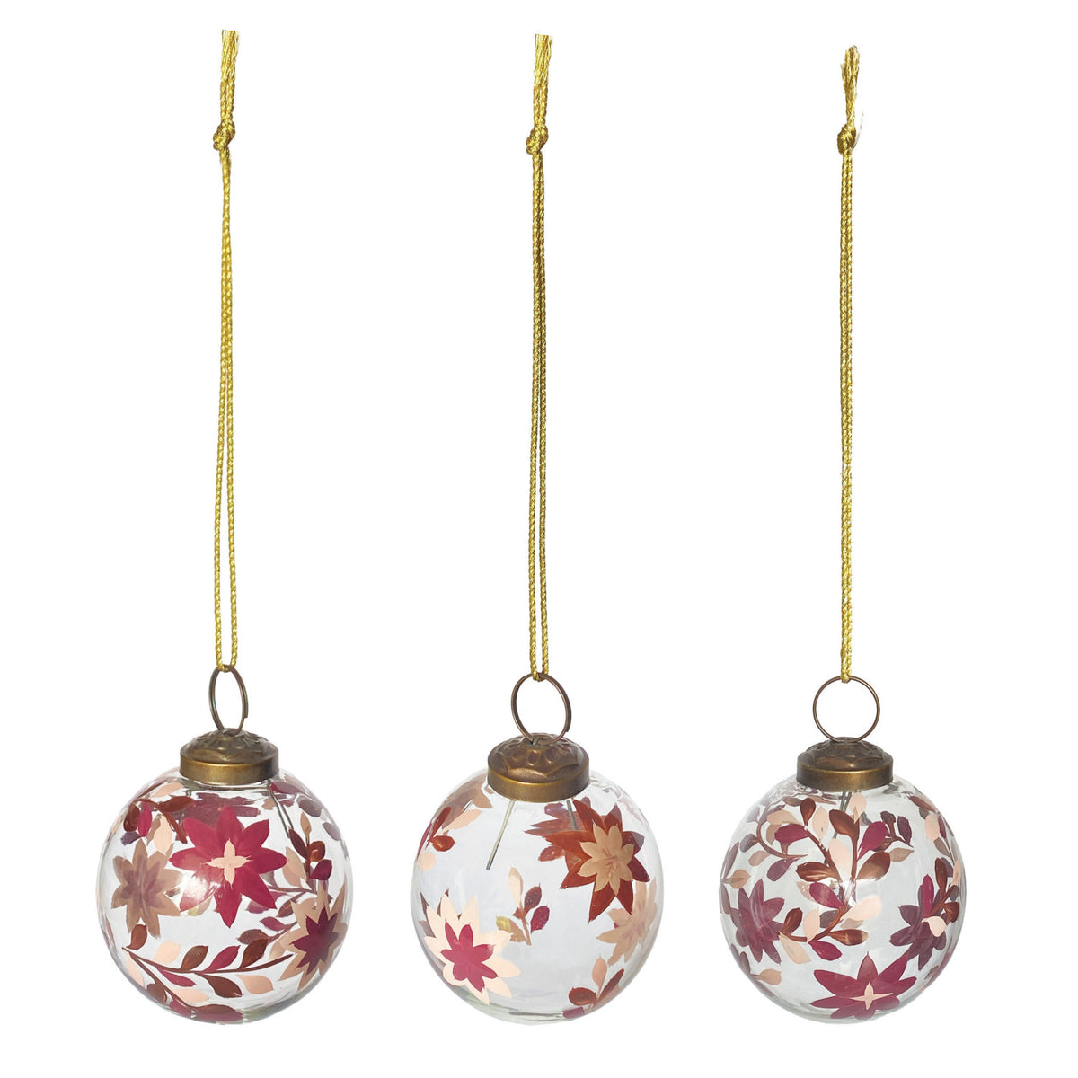 Hand-Painted Poinsettia Glass Ball Ornament