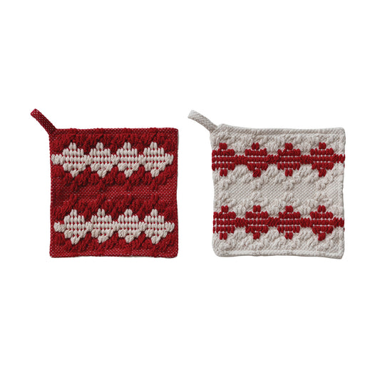 Tufted Cotton Pot Holder With Diamond Pattern