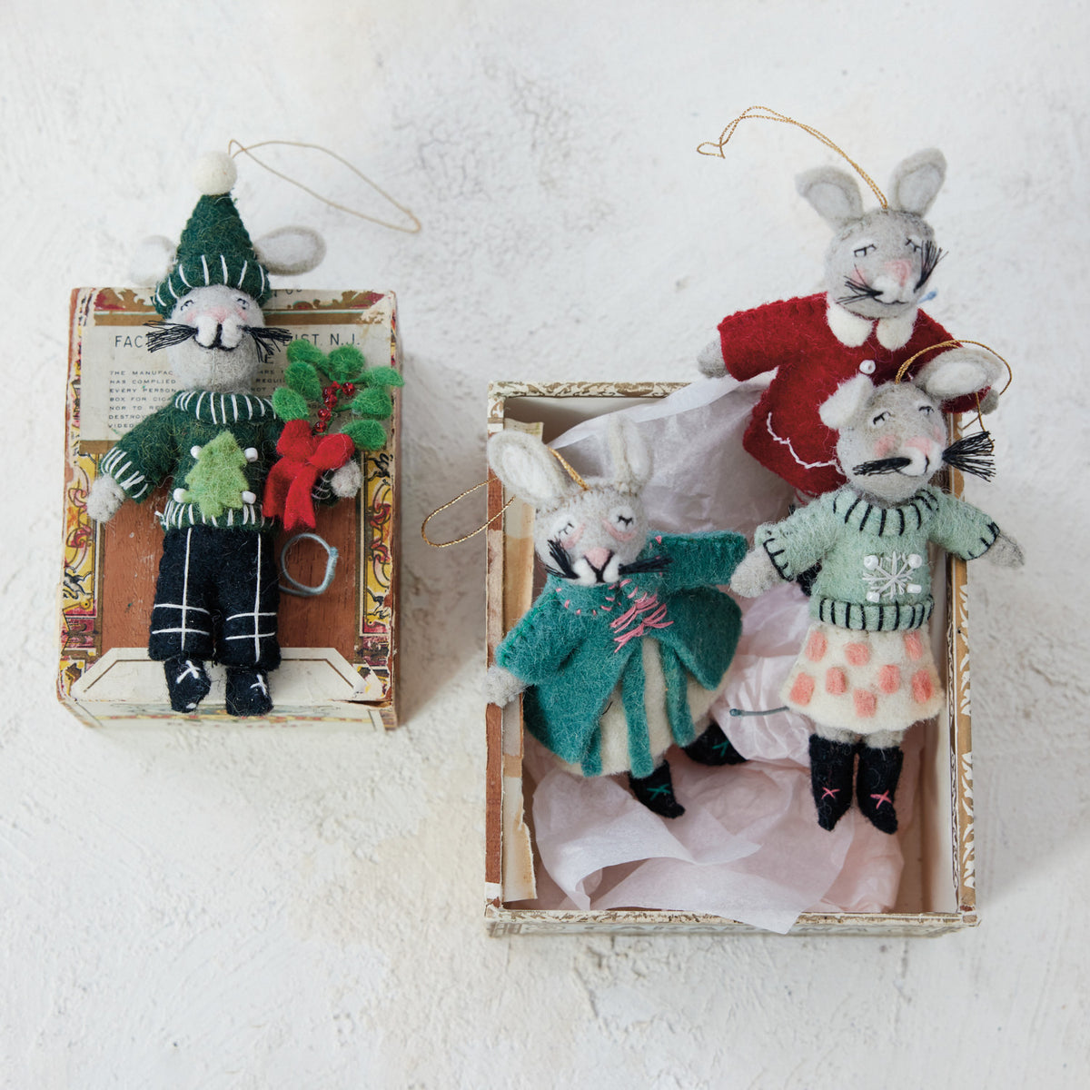 Handmade Felt Mouse In Winter Clothes Ornament