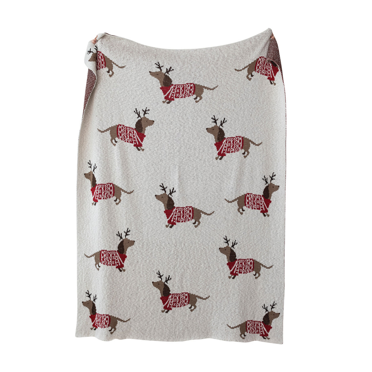 Knit Throw With Dachshunds In Sweaters