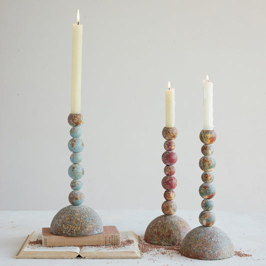 Metal Stacked Ball Taper Holder With Distressed Finish