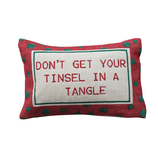 "Don't Get Your Tinsel In A Tangle" Polka-Dot Lumbar Pillow