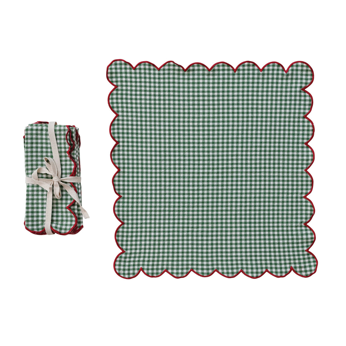 Scalloped Green Gingham Napkin Set
