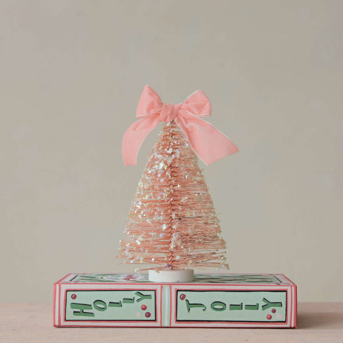 Pink Bottle Brush Tree With Glitter & Velvet Bow
