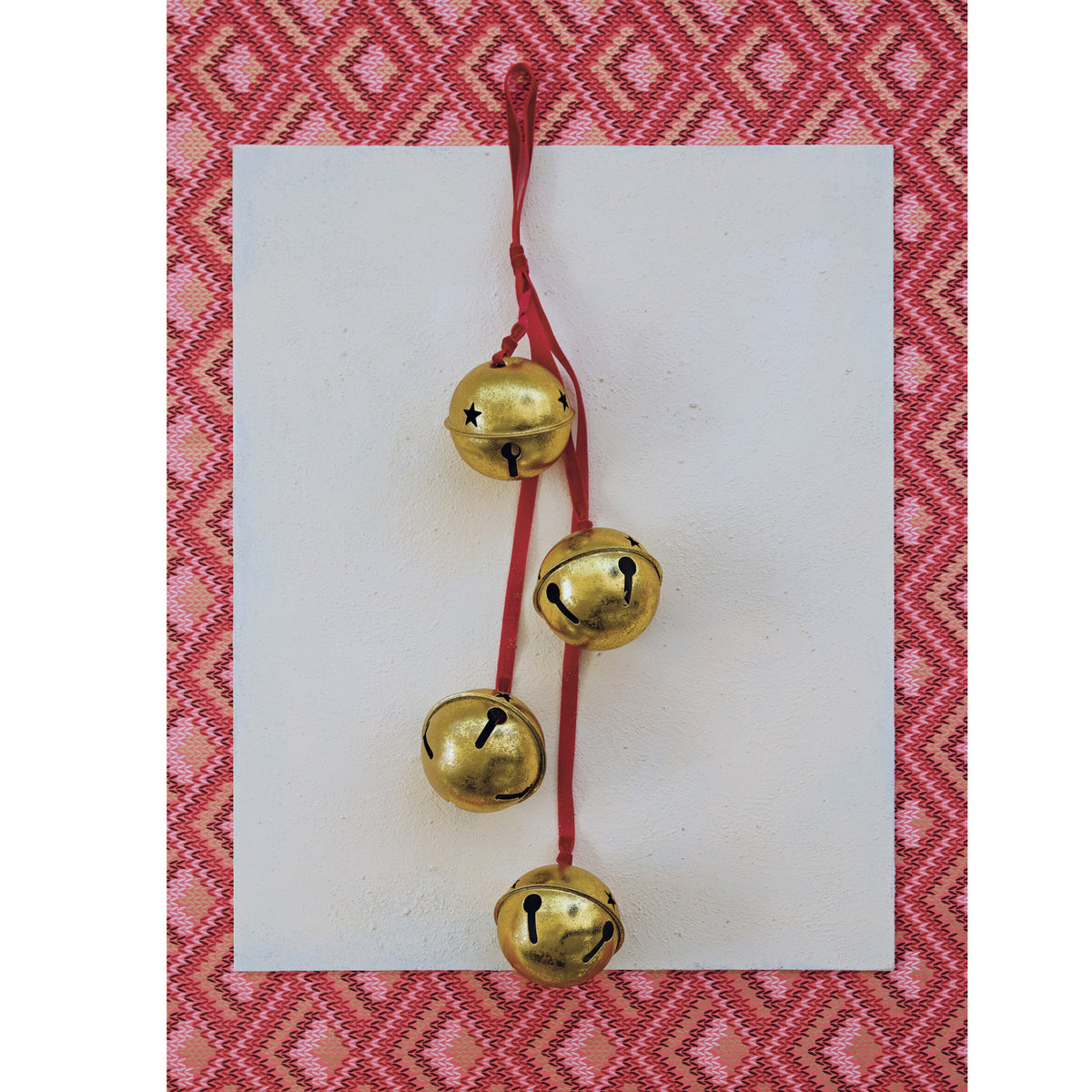 Hanging Metal Bells With Red Velvet Ribbon