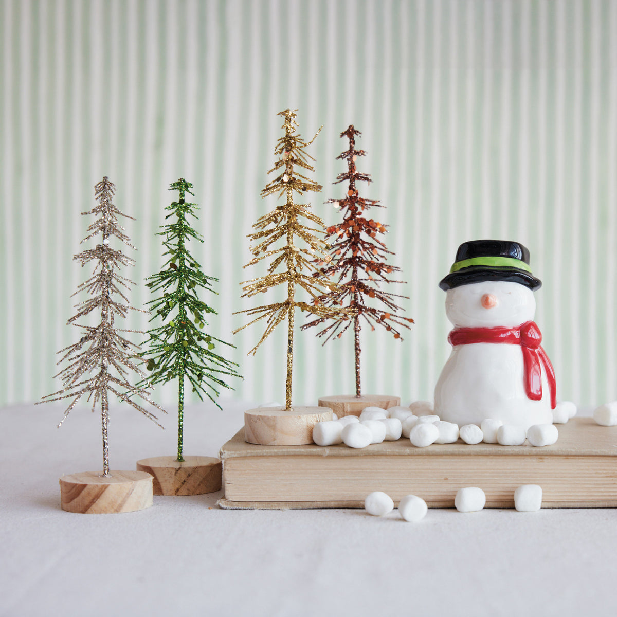 Glitter Colored Trees On Wood Base