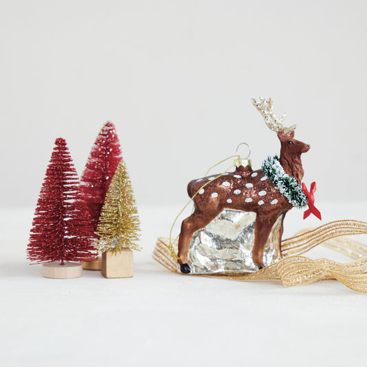 Glass Deer With Wreath Ornament
