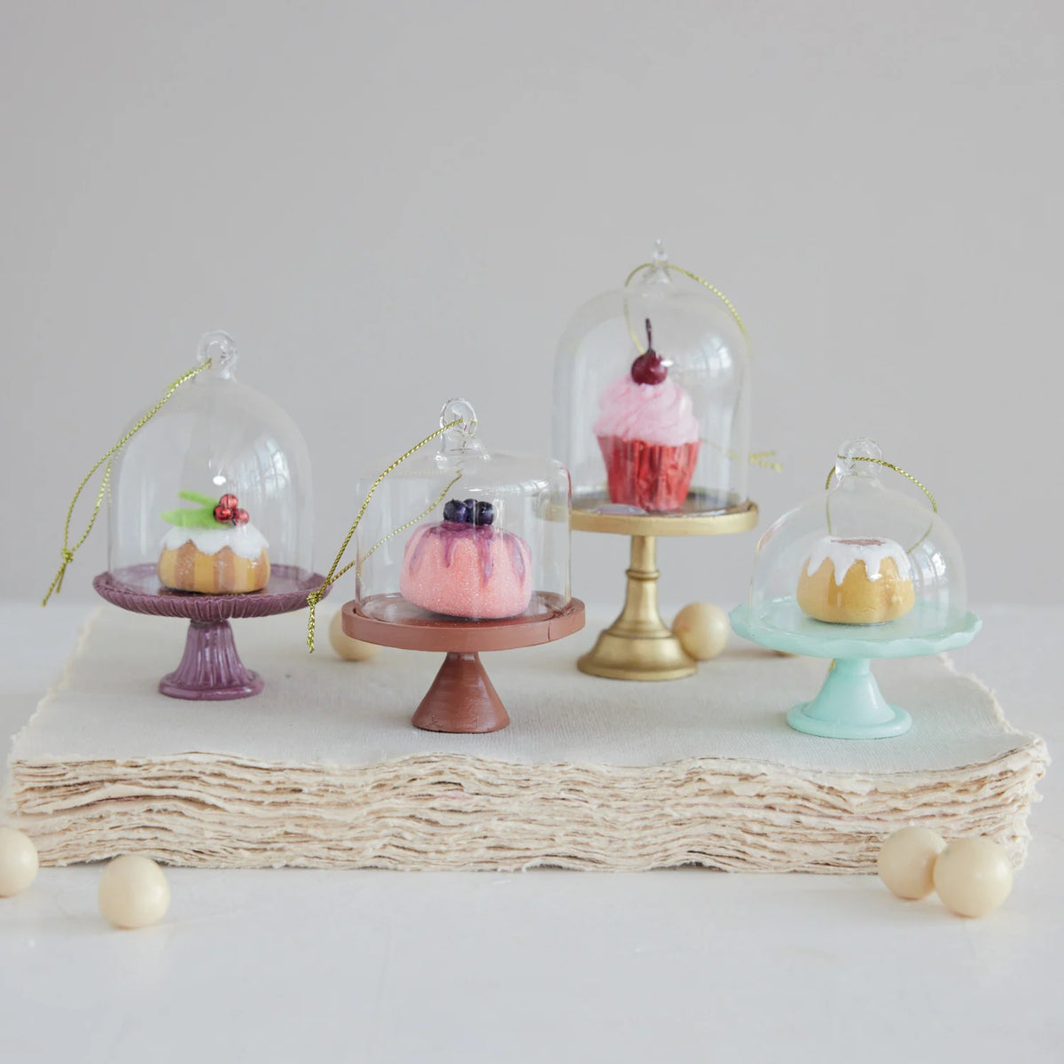 Cake On Pedestal In Glass Cloche Ornament
