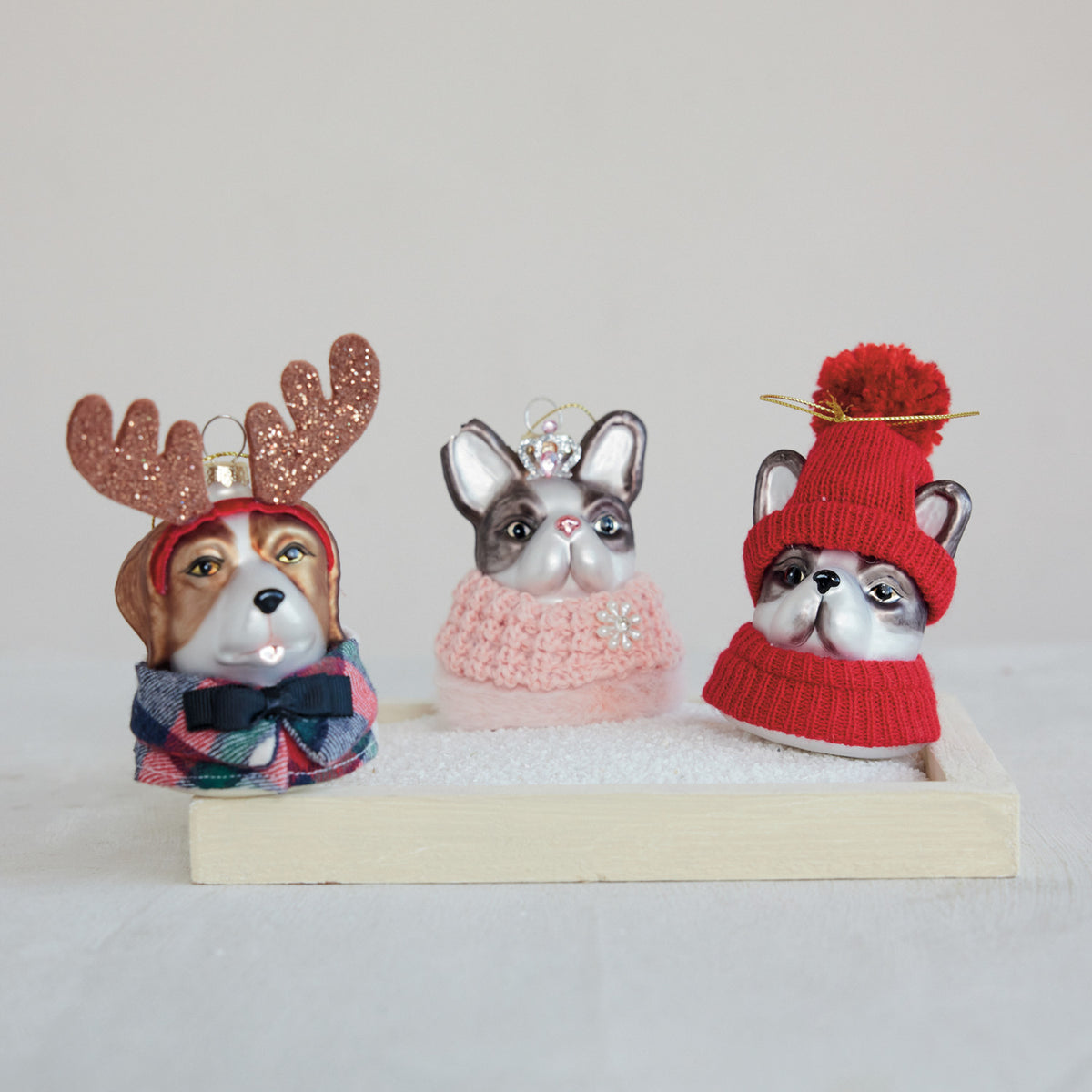 Glass Dog Head In Clothes Ornament