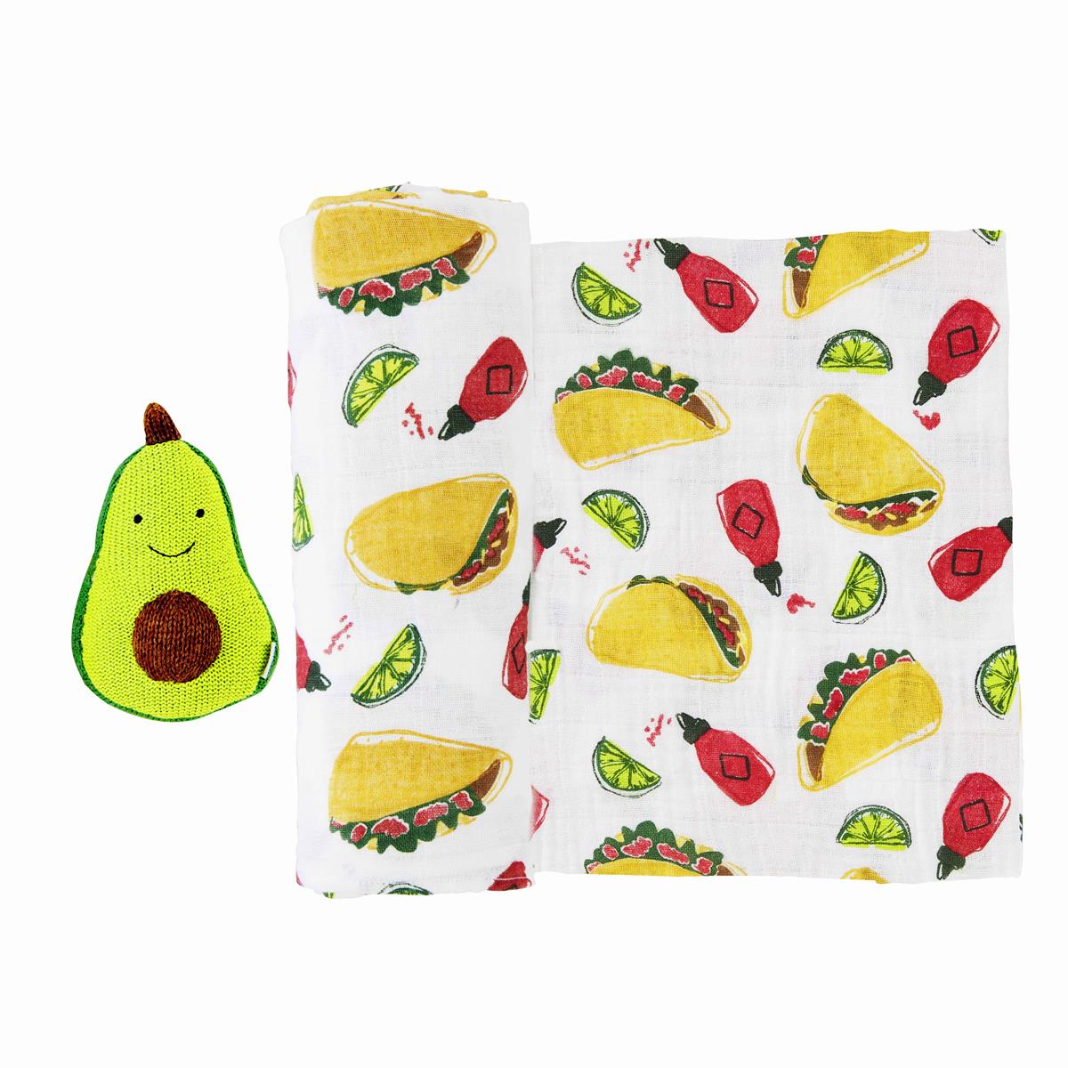 Taco Swaddle & Rattle Set