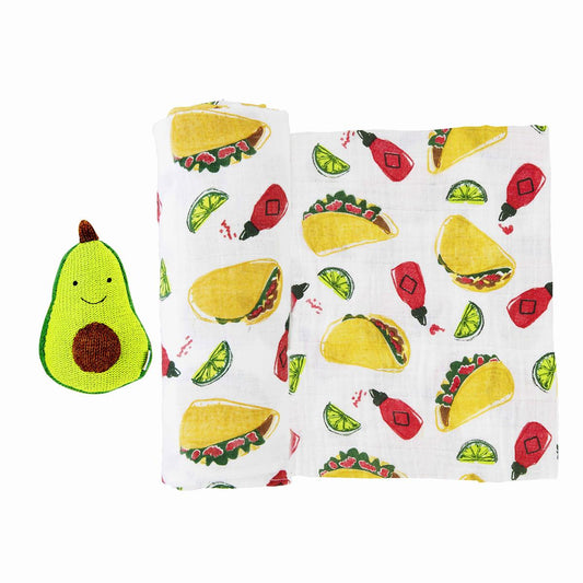 Taco Swaddle & Rattle Set
