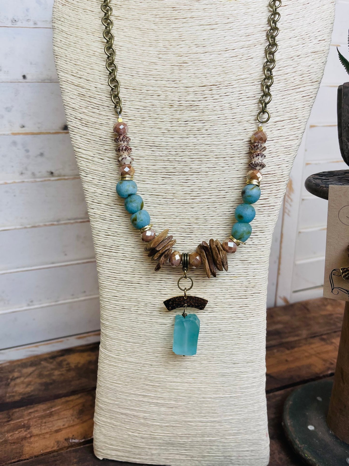 Azure Driftwood Seaglass Necklace