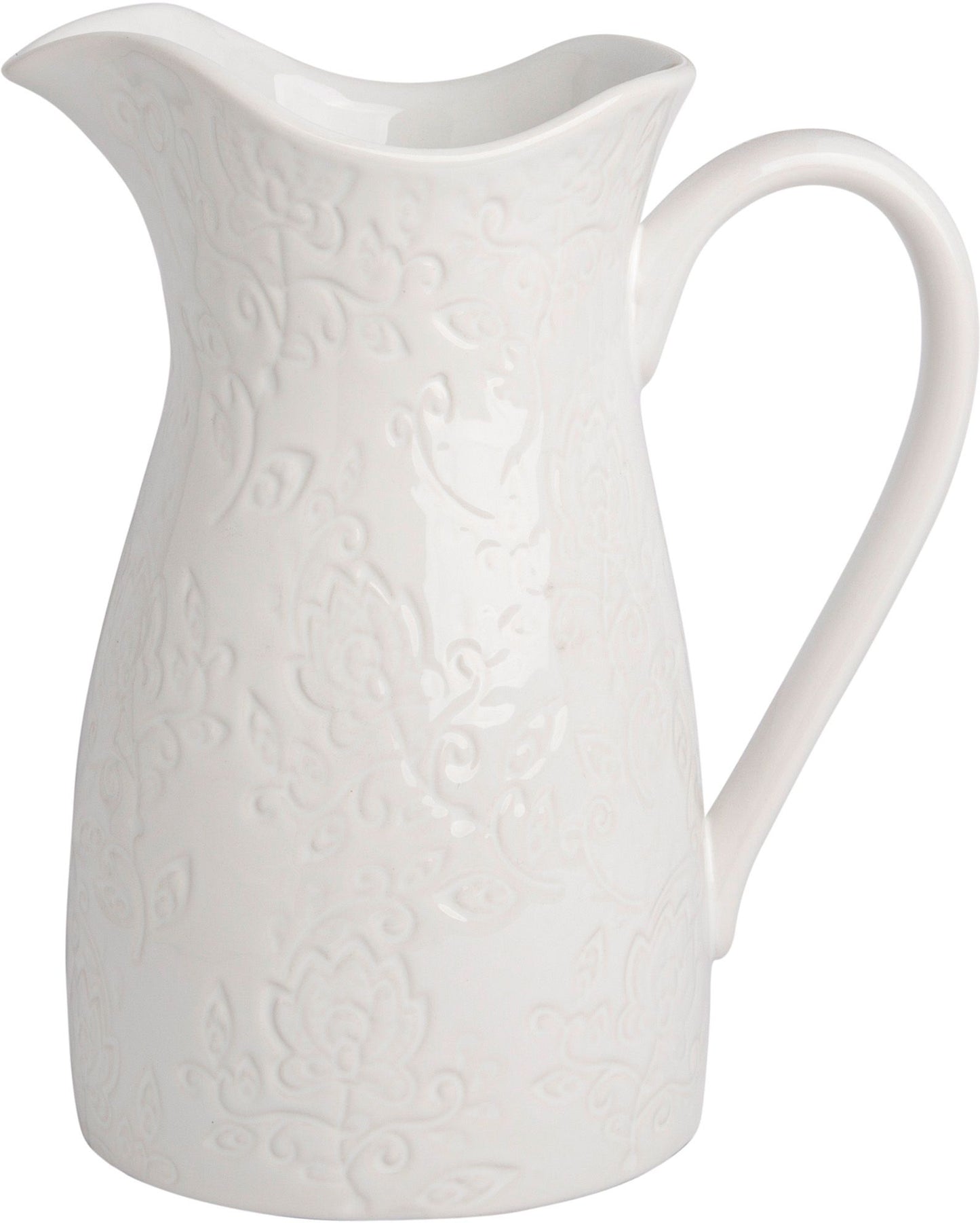 WHITE DEBOSSED FLORAL PITCHER