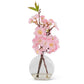 Pink Cherry Blossom In Flat Round Glass Vase