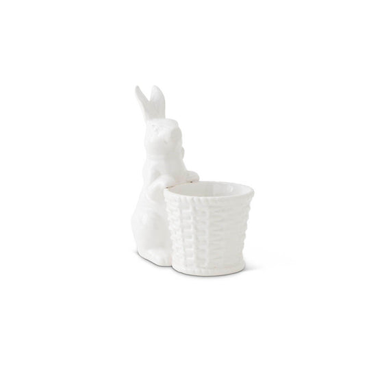 White Ceramic Bunny Holding Basket