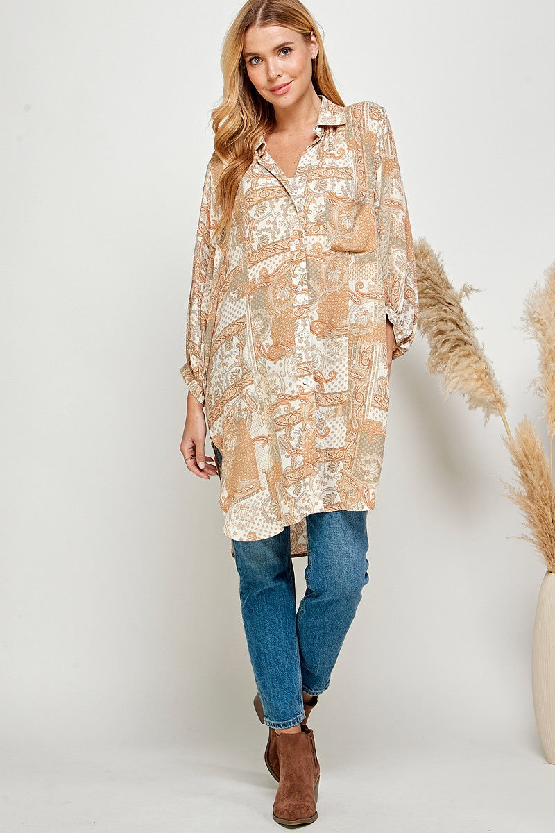 Paisley Patch Button Down Tunic