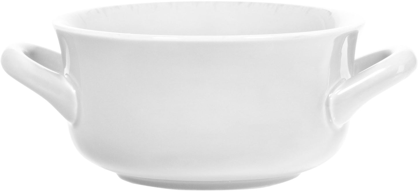 WHITE DOUBLE HANDLED SOUP BOWL