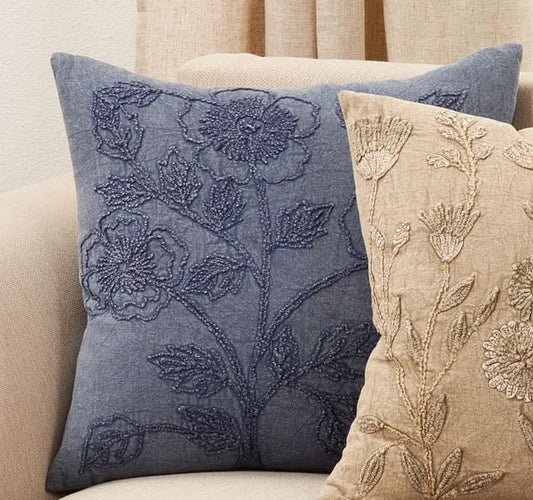 Denim Stone Washed Floral Down Pillow