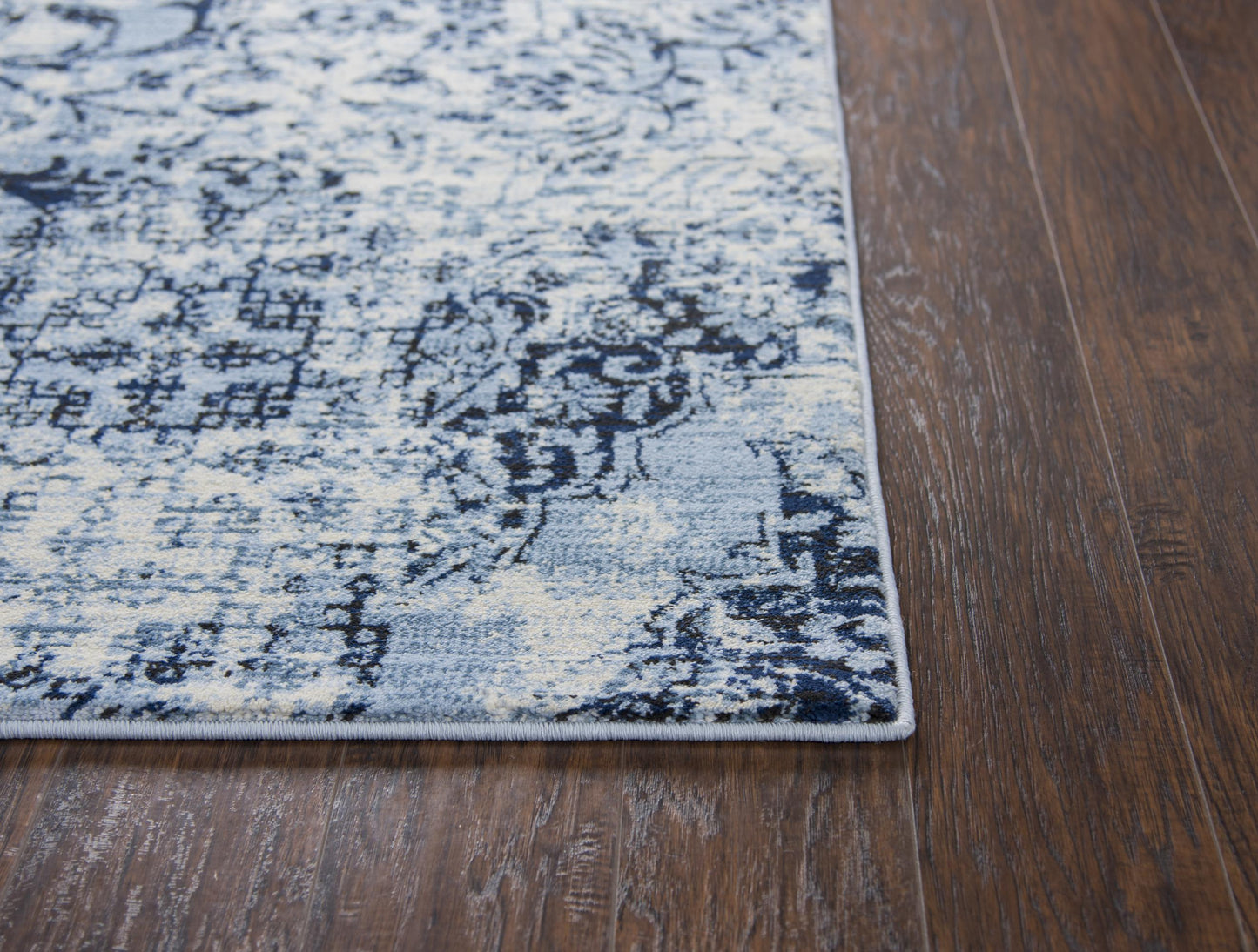 Floral Blue Distressed Rug