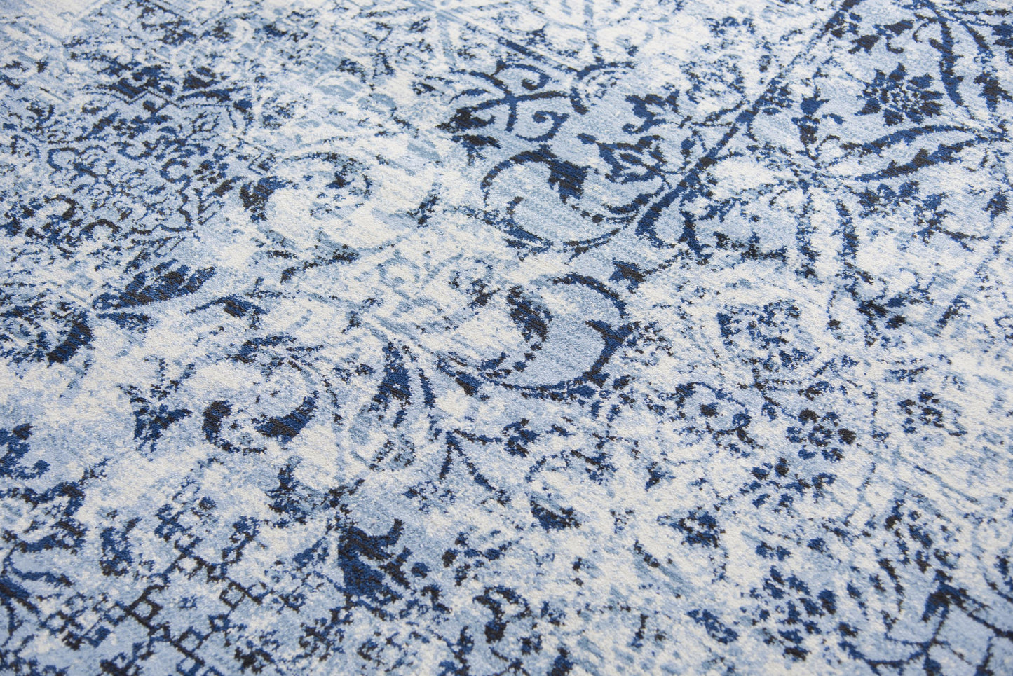 Floral Blue Distressed Rug