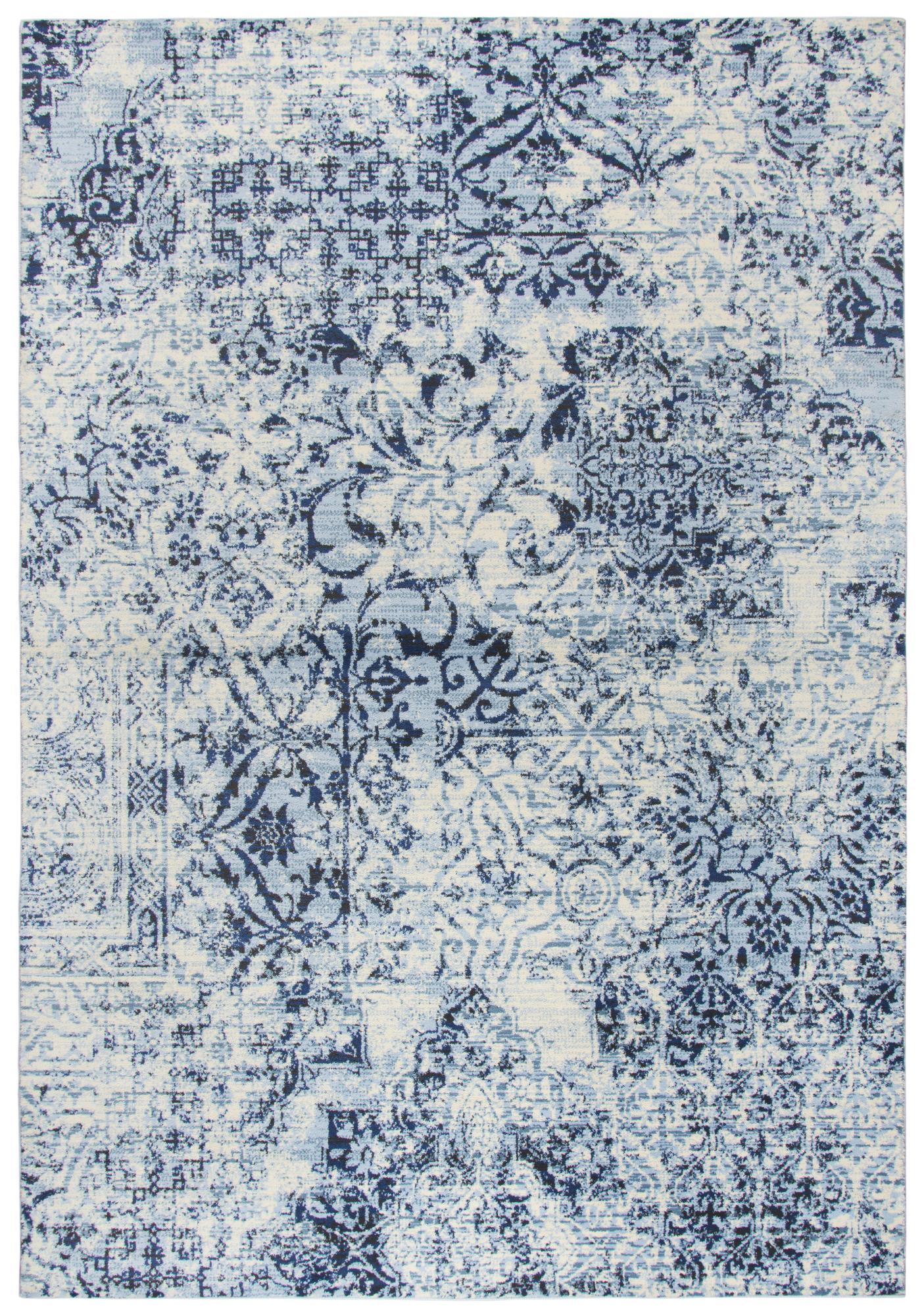 Floral Blue Distressed Rug