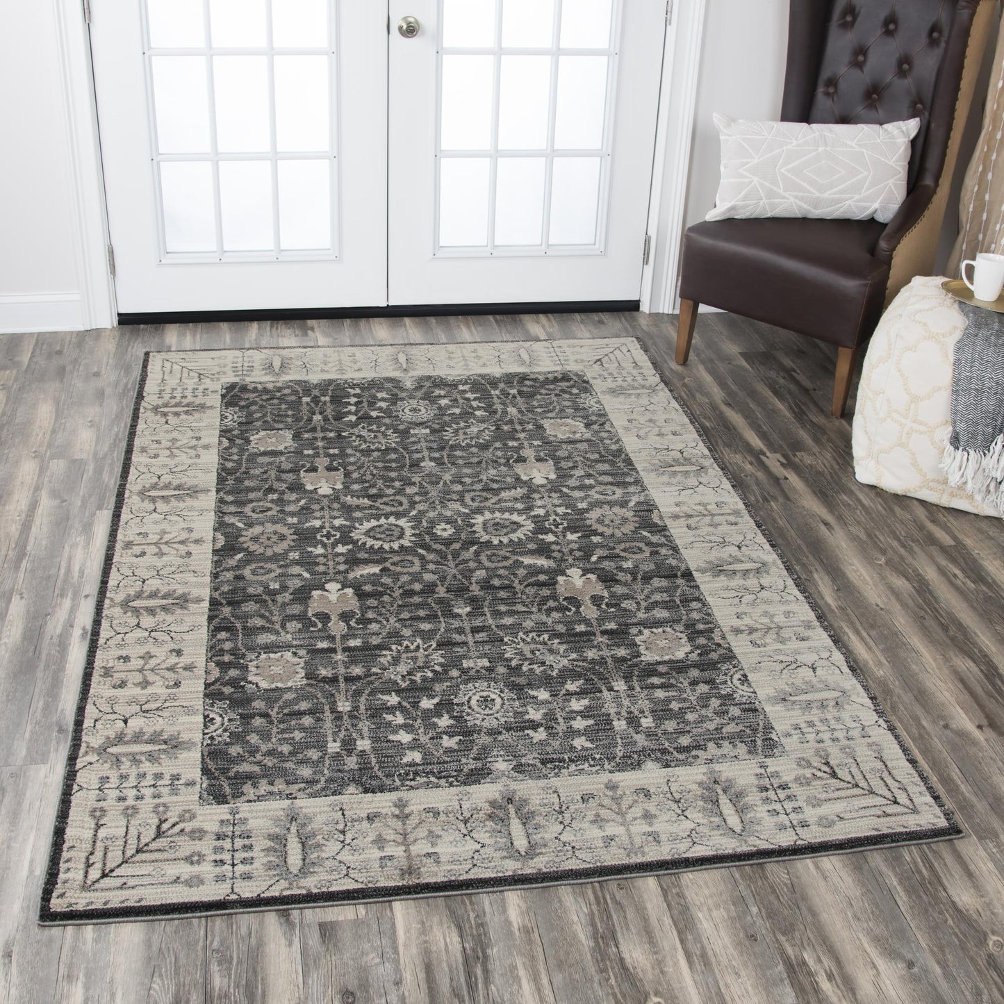 Border Gray Distressed Rug