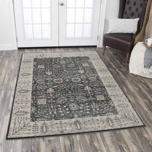 Border Gray Distressed Rug