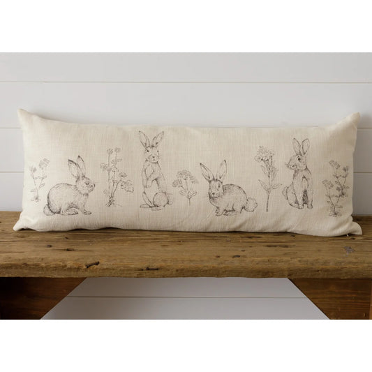 Rabbit & Wildflowers Lumbar Pillow