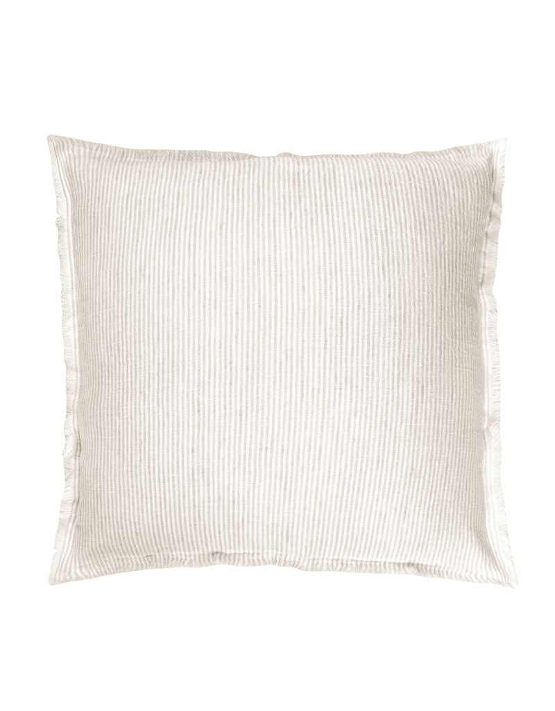 Beige & White Striped Linen Down Pillow