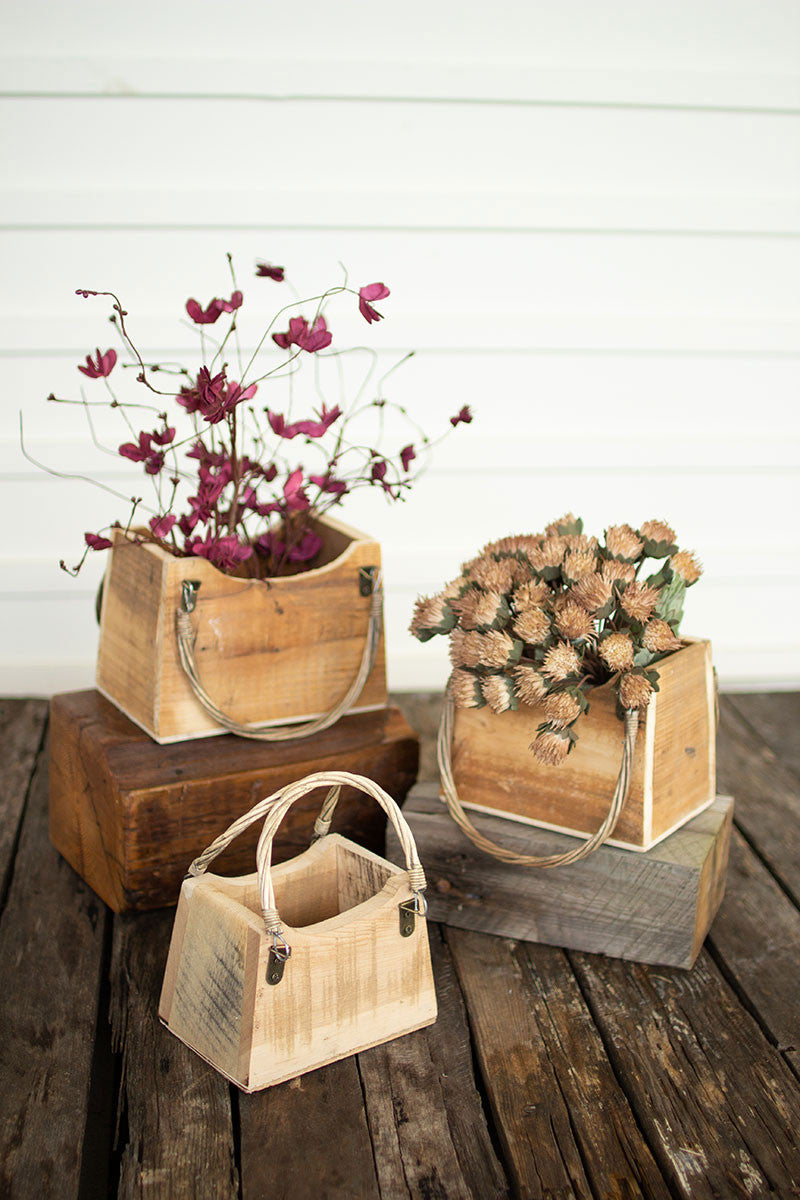 Rustic Recycled Wood Hand Bag Planters