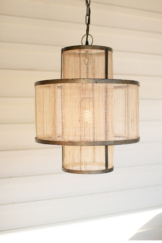 Round Double Layered Woven Pendant Light