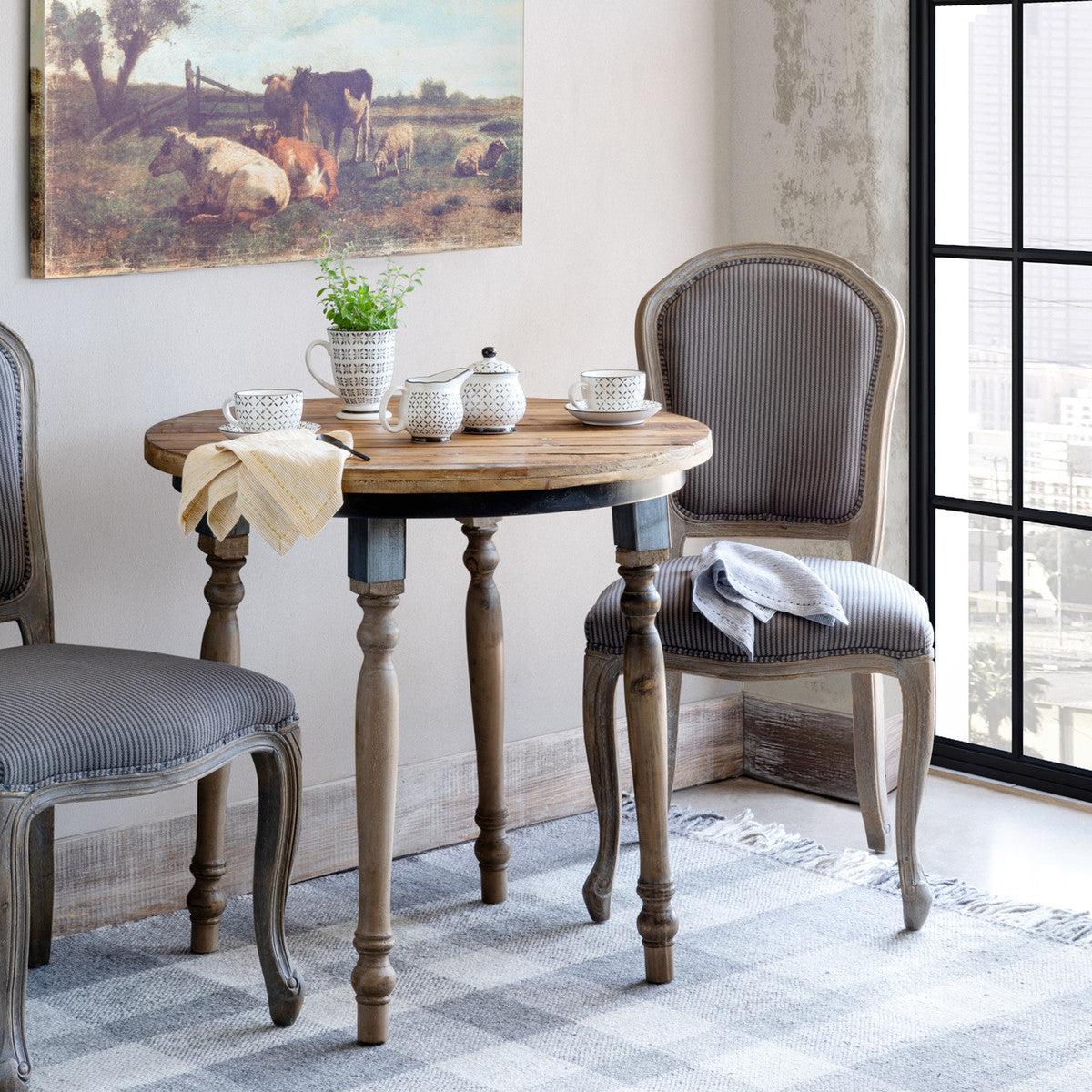 Round Wood Display Table with Metal Apron *DISC