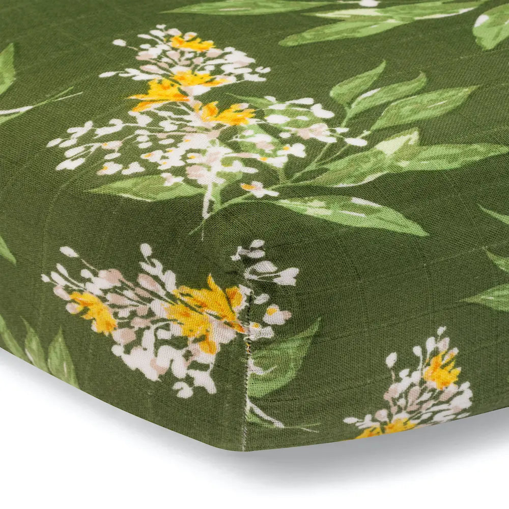 Green Floral Organic Crib Sheet