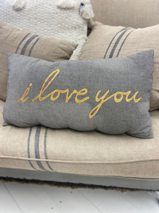 "I Love You" Houndstooth Lumbar Pillow