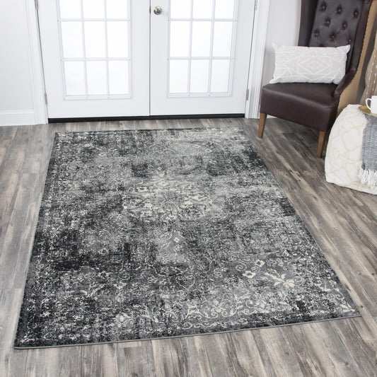 Plush Black Distressed Rug