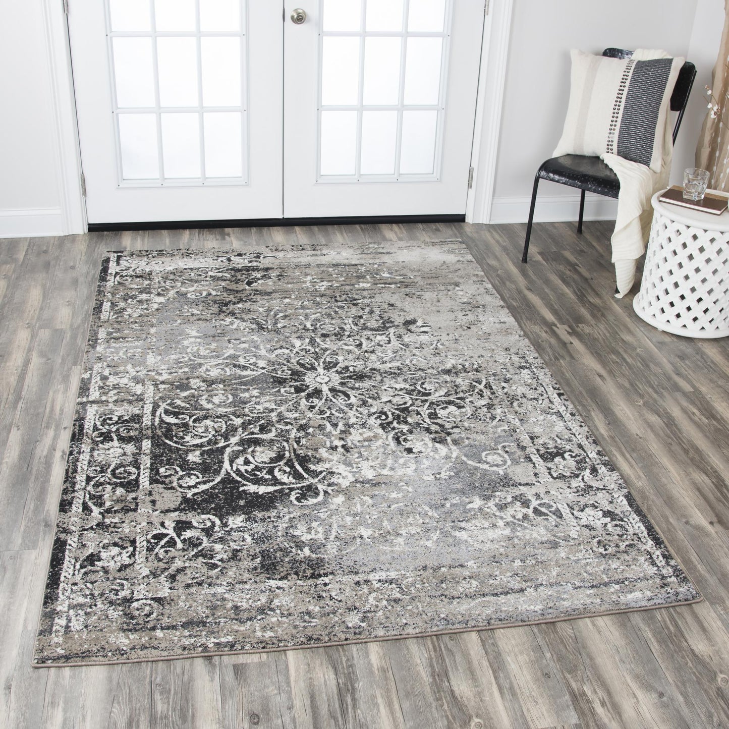 Aged Black Distressed Rug