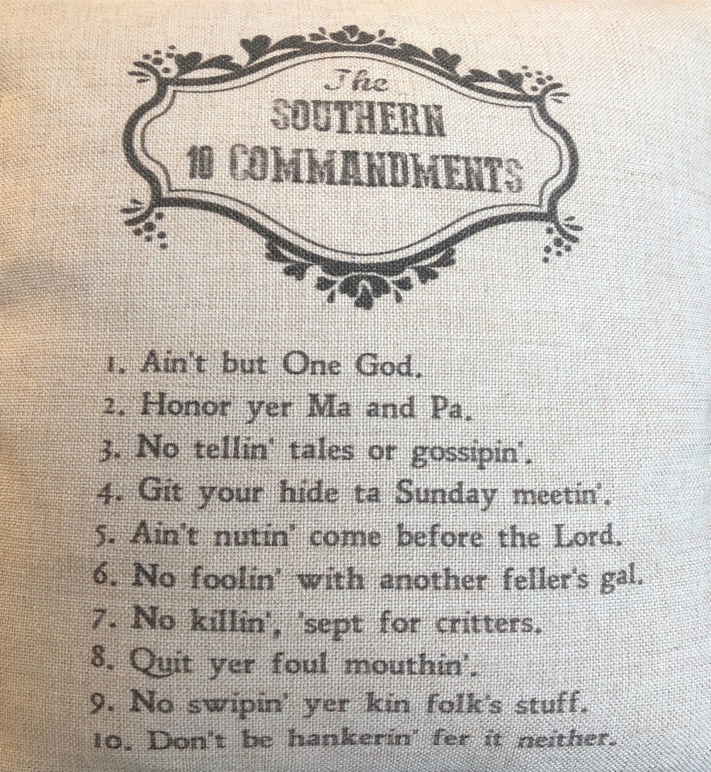 The Southern 10 Commandments Pillow
