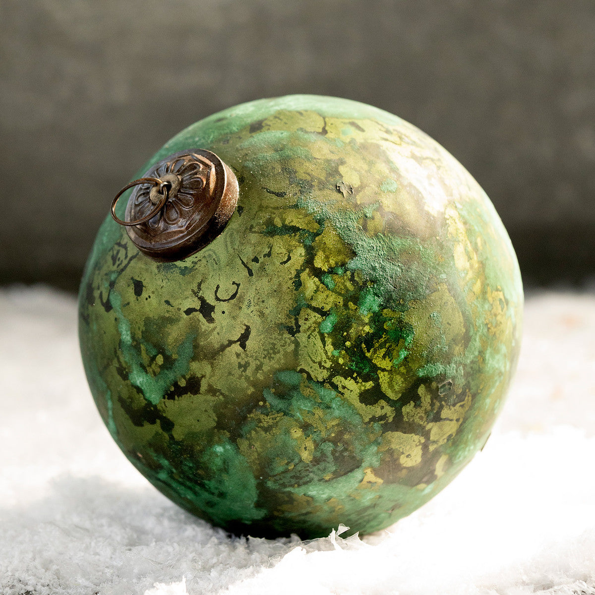 Large Green Marble Finish Glass Ball Ornament