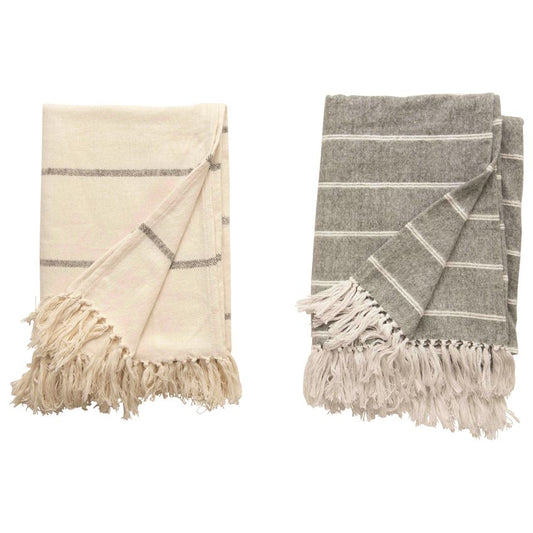 Brushed Cotton Striped Throw