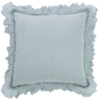 Ice Blue Pure Linen Sheer Fringe Pillow