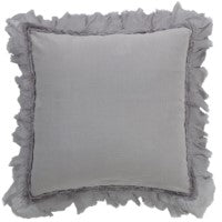 Light Grey Pure Linen Sheer Fringe Pillow