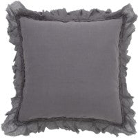 Grey Pure Linen Sheer Fringe Pillow