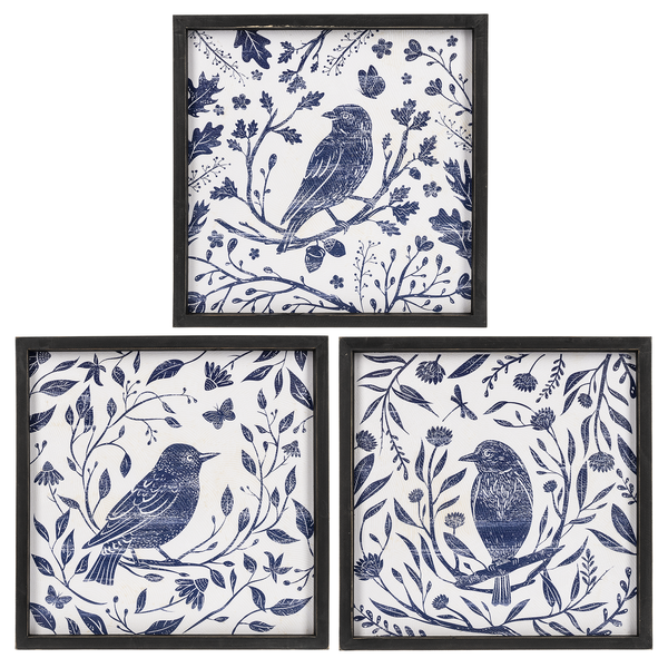 Textured Blue & White Bird Prints