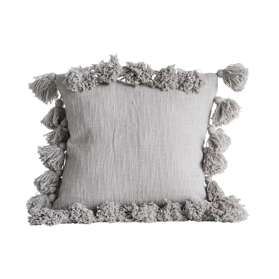 Gray Tassel Woven Slub Pillow
